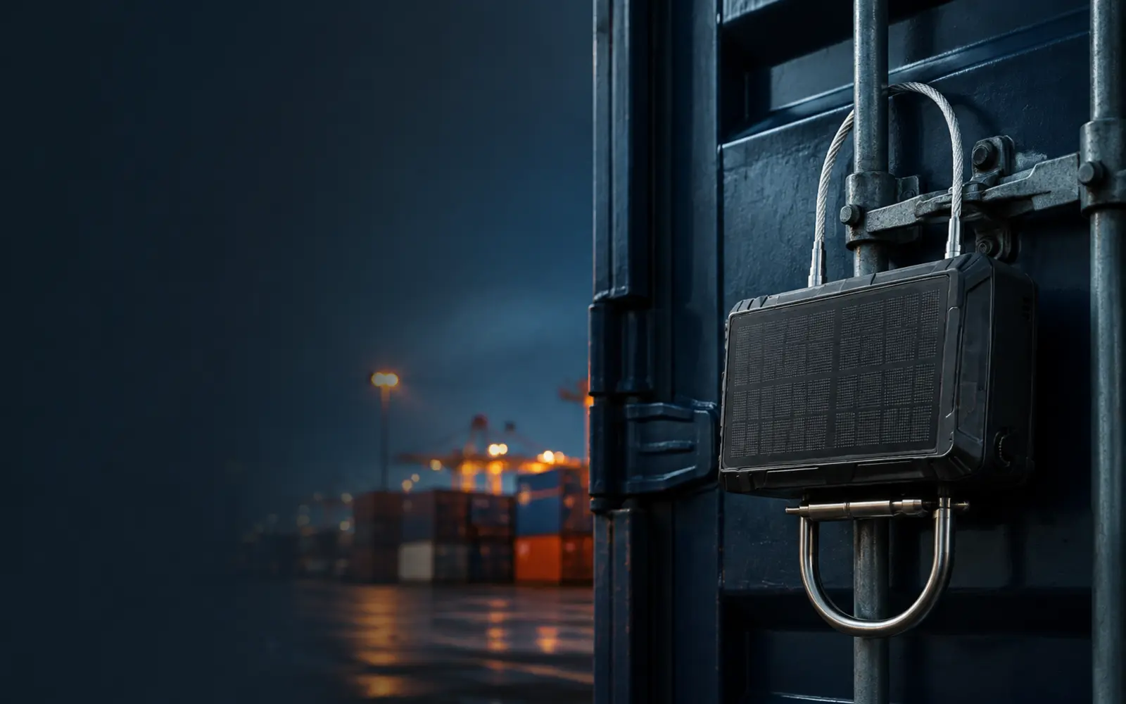 4G solar GPS electronic lock installed on a shipping container for cargo tracking